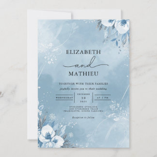 Ethereal Blue Floral Wash Hochzeit Einladung