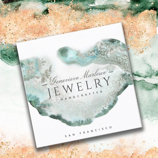 Ethereal Blue Green Agate Jewelier Designer Quadratische Visitenkarte