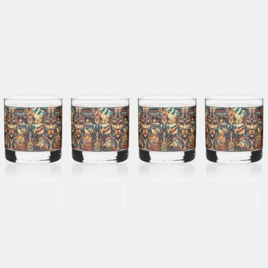 Ethereal Blue "Mesoamerican Motif" 12oz Rocks Glas (Vorderseite)