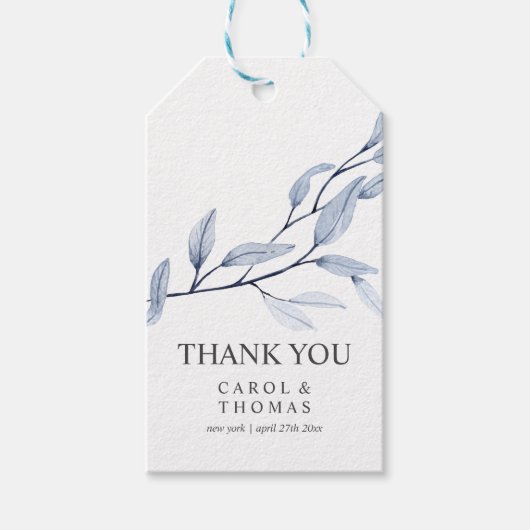 Ethereal Blue | monogramm Dankeschön Hochzeit Geschenkanhänger (Vorderseite)