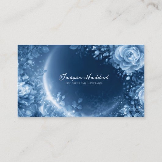 Ethereal Blue Rose Floral Glowing Cosmic Night Visitenkarte (Vorderseite)