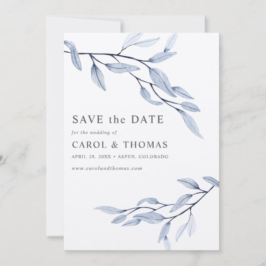 Ethereal Blue | schick VERTICAL Save the Date Einladung (Vorderseite)