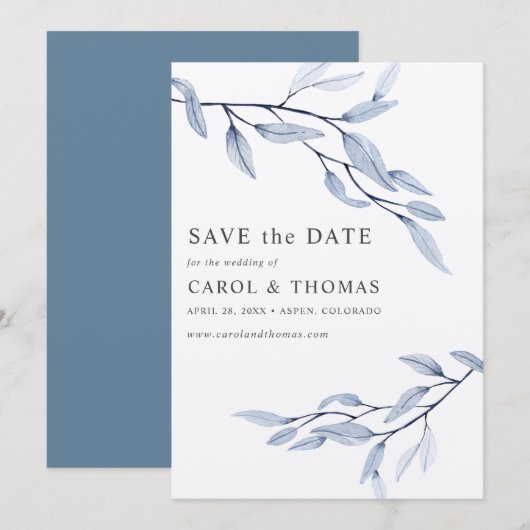 Ethereal Blue | schick VERTICAL Save the Date Einladung (Vorne/Hinten)