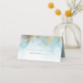Ethereal Blue Watercolor Gold Glitzer Hochzeit Platzkarte (Vorderseite)