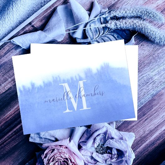 Ethereal Blue Watercolor Monogram Mitteilungskarte
