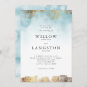 Ethereal Blue Watercolor und Gold Wedding Einladung (Vorne/Hinten)