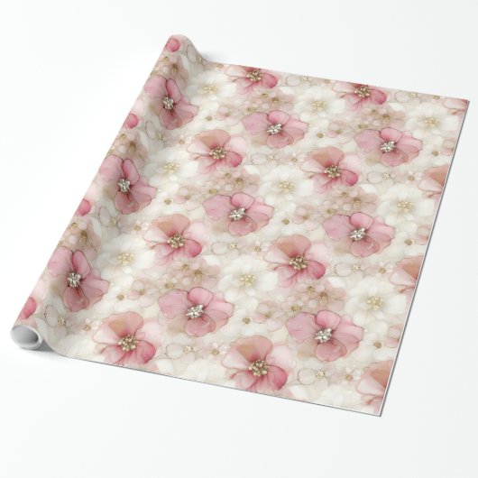Ethereal blush and gold floral birthday wrap roll geschenkpapier (Ungerollt)