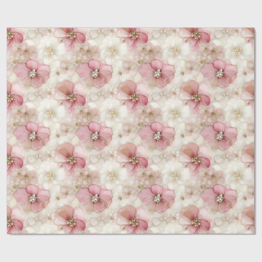 Ethereal blush and gold floral birthday wrap roll geschenkpapier (Flach)