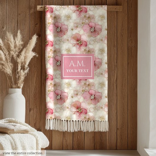 Ethereal Blush & Gold Elegant Custom Name Blanket Fleecedecke