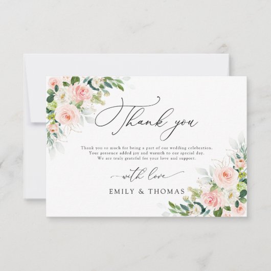 Ethereal Blush Pink Roses Wedding Flat Dankeskarte (Vorderseite)