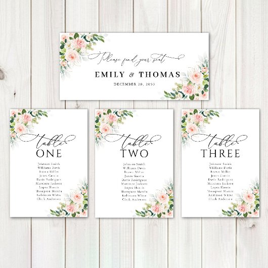 Ethereal Blush Pink Roses Wedding Head Table Sign