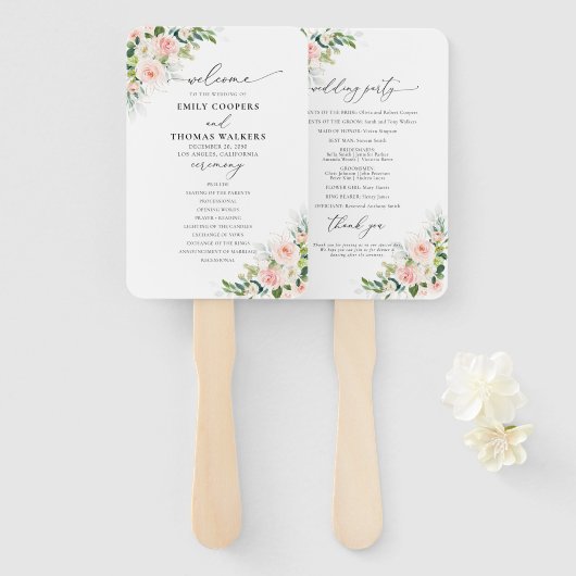 Ethereal Blush Wedding Program Hand Fan Fächer (Vorne und Hinten)