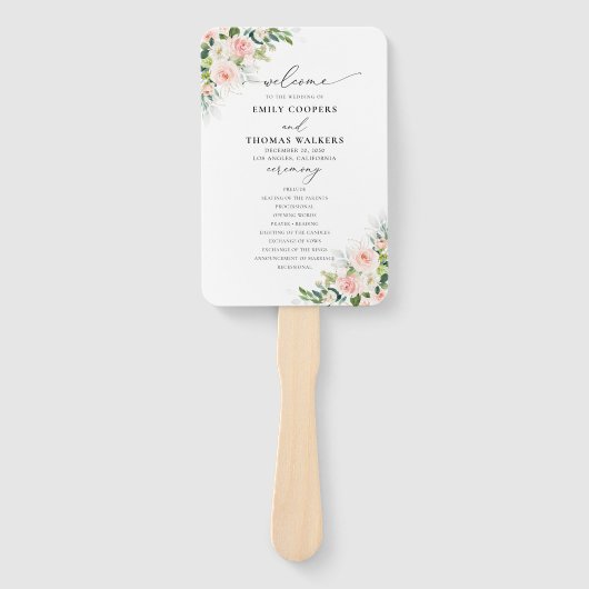 Ethereal Blush Wedding Program Hand Fan Fächer (Vorderseite)