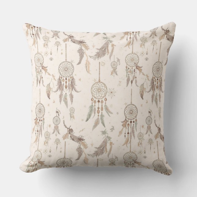Ethereal Boho Dream Catcher Feathers Moon Stars Kissen (Vorderseite)