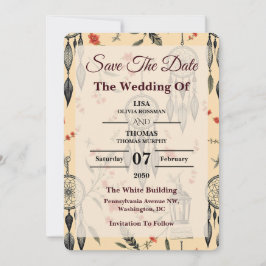 Ethereal Boho Feather Wildflower Wedding Motif Save The Date