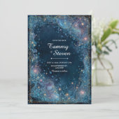 Ethereal Bubbling Gold Celestial Wedding Einladung (Stehend Vorderseite)