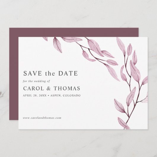 Ethereal Burgundy | chic botanisch Save the Date Einladung (Vorne/Hinten)