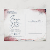 Ethereal Burgundy & Navy Hochzeit speichern das Da Ankündigungspostkarte (Rückseite)