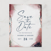 Ethereal Burgundy & Navy Hochzeit speichern das Da Ankündigungspostkarte (Vorderseite)