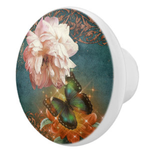 Ethereal Butterly Bokeh und Peony Aquamarin und Pe Keramikknauf