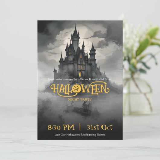 Ethereal Castle Halloween-Party Einladung (Stehend Vorderseite)