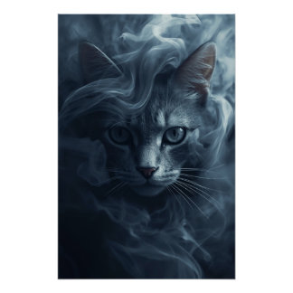 Ethereal Cat in Smoke & Mist – Mystical Poster