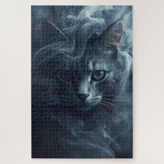 Ethereal Cat in Smoke & Mist – Mystical Puzzle (Vertikal)