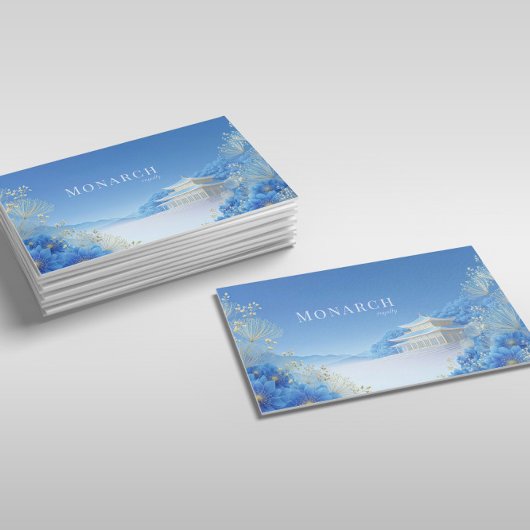 Ethereal Chinoiserie Blue Floral Pagoda Landscape Visitenkarte