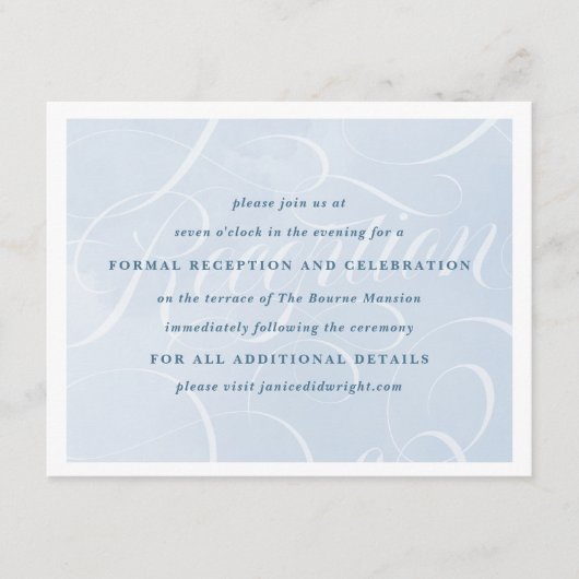 Ethereal Cloud Blue Watercolor Script Empfang Begleitkarte (Vorderseite)