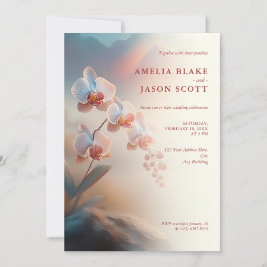 Ethereal Colors White Orchid Wedding Einladung (Vorderseite)