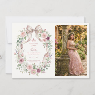 Ethereal Coquette Pink Floral Quince Photo TMF26 Save The Date