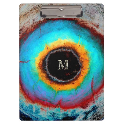 Ethereal Cosmic Eye Monogram Lebendige Abstrakte K Klemmbrett (Vorderseite)