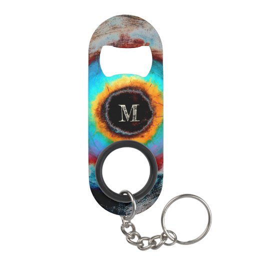 Ethereal Cosmic Eye Monogram Lebendige Abstrakte K Mini Flaschenöffner (Rückseite)