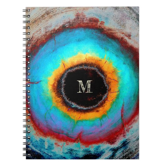 Ethereal Cosmic Eye Monogram Lebendige Abstrakte K Notizblock (Vorderseite)