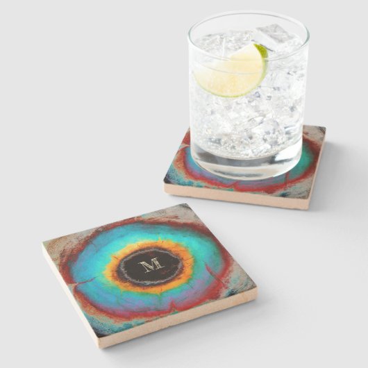 Ethereal Cosmic Eye Monogram Lebendige Abstrakte K Steinuntersetzer (Seitenansicht)