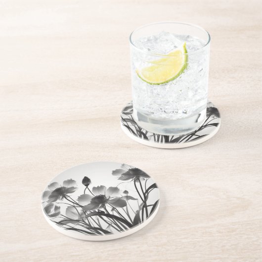 Ethereal Cosmos Bouquet zeitlos schwarz und weiß Getränkeuntersetzer (Seite)