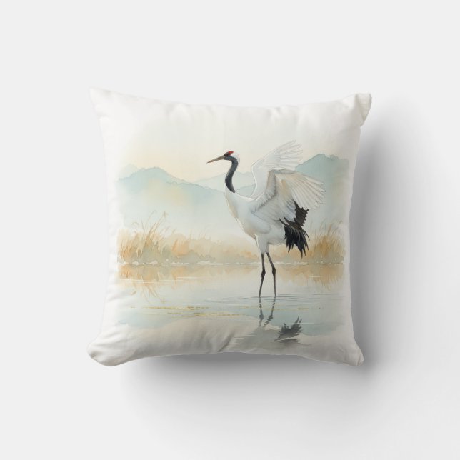 Ethereal Crane Elegance Kissen (Vorderseite)