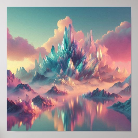 Ethereal Crystal Mountains in Pastel Horizon Poster (Vorne)
