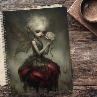 Ethereal Dark Fairy in Petal Dress with Rose Planer