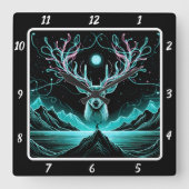 Ethereal Deer Glow Quadratische Wanduhr (Vorderseite)