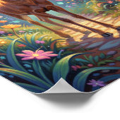 Ethereal Deer in Luminous Forest Path Poster (Ecke)