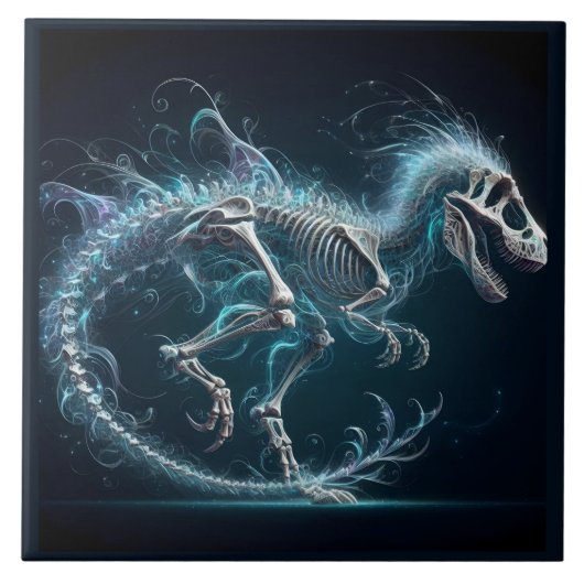Ethereal Dinosaurier Skelett in Motion at Night Fliese (Vorderseite)