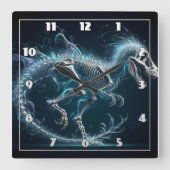 Ethereal Dinosaurier Skelett in Motion at Night Quadratische Wanduhr (Vorderseite)