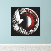 Ethereal Dove Planet - Noir Ink und Red Mandala Leinwanddruck (Insitu (Holzboden))