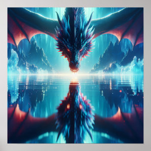 Ethereal Dragon Reflection AI Art Poster
