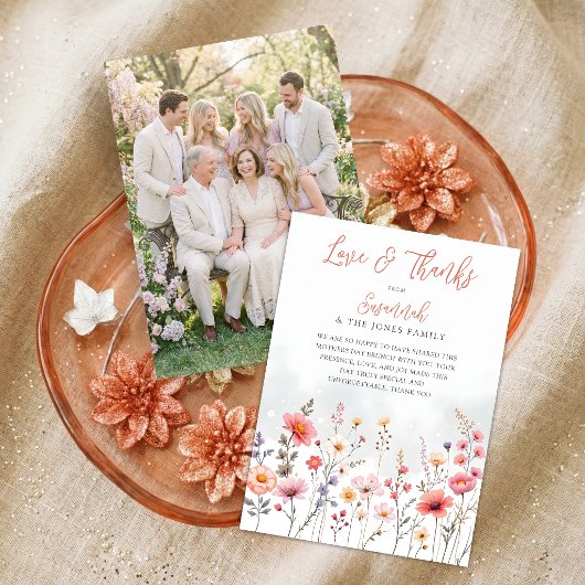 Ethereal Dreamy Wildflowers Coral Script Photo Dankeskarte