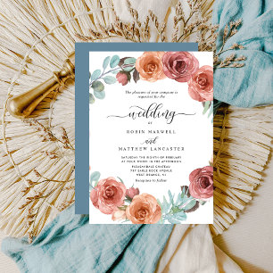 Ethereal Dusty Blue, Blush Floral Encircle Wedding Einladung