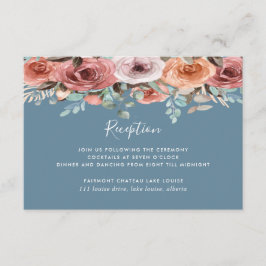 Ethereal Dusty Blue, Blush Floral Hochzeitsempfang Begleitkarte