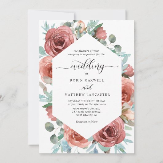 Ethereal Dusty Blue Floral Geometric Wedding Einladung (Vorderseite)
