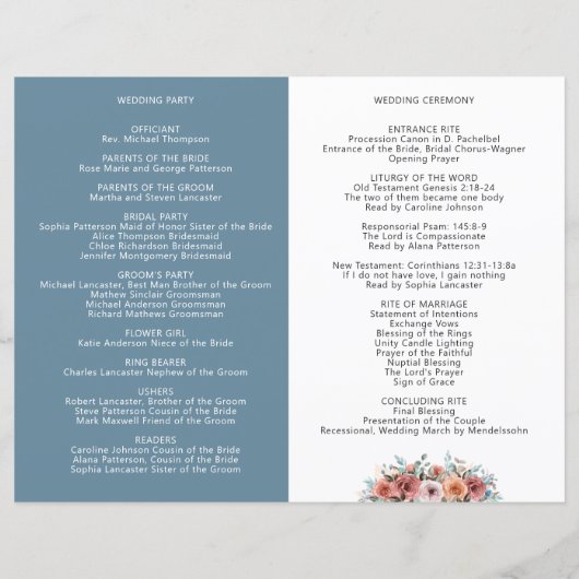 Ethereal Dusty Blue, Floral Wedding Program (Rückseite)